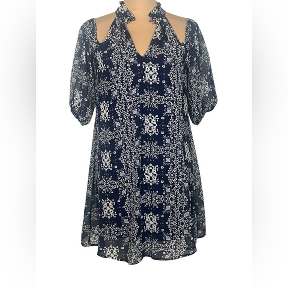 Living Doll Navy and White Patterned Tunic Dress Small - Picture 2 of 11